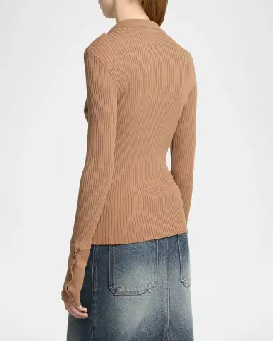 Courrèges Long-Sleeve Rib Knit Polo Top | Thumbnail 3 Courrèges Long-Sleeve Rib Knit Polo Top | Thumbnail 3
