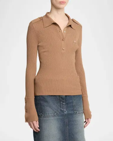 Courrèges Long-Sleeve Rib Knit Polo Top | Thumbnail 4 Courrèges Long-Sleeve Rib Knit Polo Top | Thumbnail 4