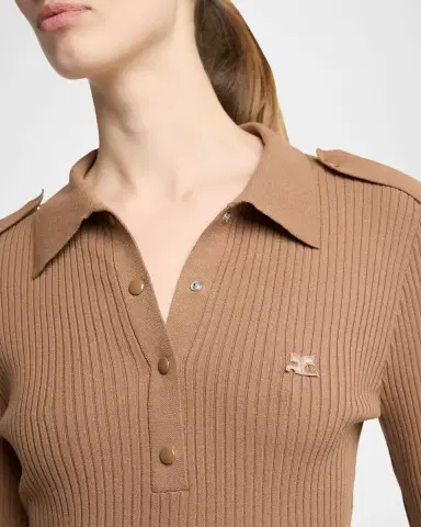 Courrèges Long-Sleeve Rib Knit Polo Top | Thumbnail 5 Courrèges Long-Sleeve Rib Knit Polo Top | Thumbnail 5