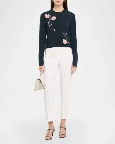 Erdem Flower Embroidered Cashmere-Wool Crewneck Cardigan | Thumbnail 2 Erdem Flower Embroidered Cashmere-Wool Crewneck Cardigan | Thumbnail 2