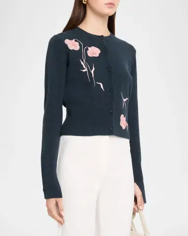 Erdem Flower Embroidered Cashmere-Wool Crewneck Cardigan | Thumbnail 4 Erdem Flower Embroidered Cashmere-Wool Crewneck Cardigan | Thumbnail 4