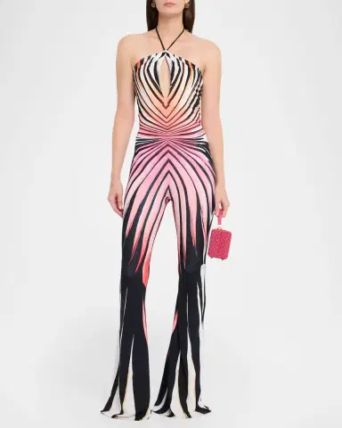 Roberto Cavalli Striped Jersey Flare-Leg Halter Jumpsuit | Thumbnail 4 Roberto Cavalli Striped Jersey Flare-Leg Halter Jumpsuit | Thumbnail 4