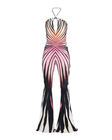 Roberto Cavalli Striped Jersey Flare-Leg Halter Jumpsuit | Thumbnail 1 Roberto Cavalli Striped Jersey Flare-Leg Halter Jumpsuit | Thumbnail 1