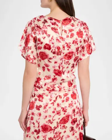 Isabel Marant Hervane Floral Devoré Silk Georgette Flutter-Sleeve Top | Thumbnail 3 Isabel Marant Hervane Floral Devoré Silk Georgette Flutter-Sleeve Top | Thumbnail 3