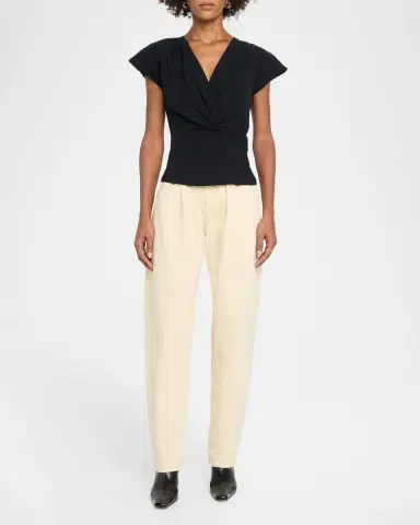 Isabel Marant Nadrine Gathered V-Neck Cotton T-Shirt | Thumbnail 2 Isabel Marant Nadrine Gathered V-Neck Cotton T-Shirt | Thumbnail 2
