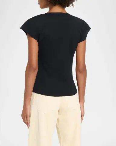 Isabel Marant Nadrine Gathered V-Neck Cotton T-Shirt | Thumbnail 3 Isabel Marant Nadrine Gathered V-Neck Cotton T-Shirt | Thumbnail 3