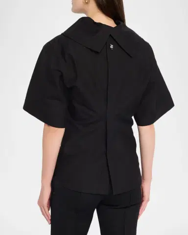 Bottega Veneta Cotton Foldover Collar Short-Sleeve Top | Thumbnail 3 Bottega Veneta Cotton Foldover Collar Short-Sleeve Top | Thumbnail 3
