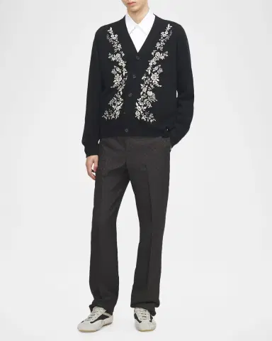 Alexander McQueen Men's Wool Floral-Embroidered Cardigan | Thumbnail 2 Alexander McQueen Men's Wool Floral-Embroidered Cardigan | Thumbnail 2