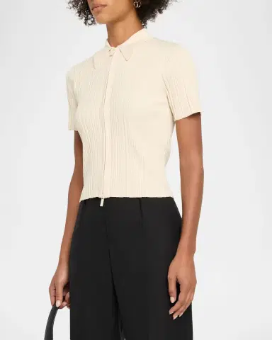 Victoria Beckham Ribbed Polo Top | Thumbnail 4 Victoria Beckham Ribbed Polo Top | Thumbnail 4