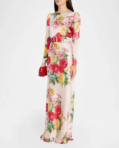 Libertine Pat Nixon Silk Belted Low-Back Column Gown | Thumbnail 4 Libertine Pat Nixon Silk Belted Low-Back Column Gown | Thumbnail 4