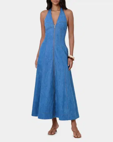 NICHOLAS Elsa Halter Denim Maxi Dress | Thumbnail 2 NICHOLAS Elsa Halter Denim Maxi Dress | Thumbnail 2