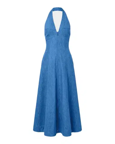 NICHOLAS Elsa Halter Denim Maxi Dress | Thumbnail 1 NICHOLAS Elsa Halter Denim Maxi Dress | Thumbnail 1