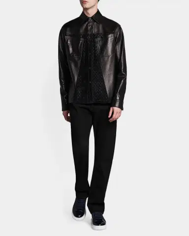 Alexander McQueen Men's Skull-Embossed Leather Jacket | Thumbnail 2 Alexander McQueen Men's Skull-Embossed Leather Jacket | Thumbnail 2