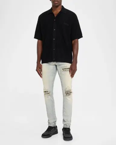 AMIRI Men's Studded Rip and Repair Black Denim Skinny Jeans | Thumbnail 2 AMIRI Men's Studded Rip and Repair Black Denim Skinny Jeans | Thumbnail 2