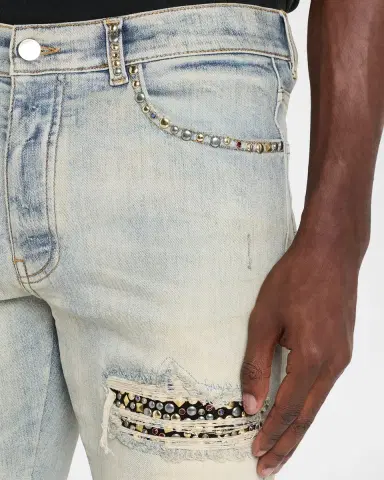 AMIRI Men's Studded Rip and Repair Black Denim Skinny Jeans | Thumbnail 5 AMIRI Men's Studded Rip and Repair Black Denim Skinny Jeans | Thumbnail 5