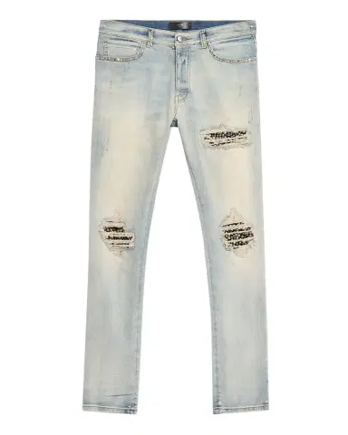 AMIRI Men's Studded Rip and Repair Black Denim Skinny Jeans | Thumbnail 1 AMIRI Men's Studded Rip and Repair Black Denim Skinny Jeans | Thumbnail 1