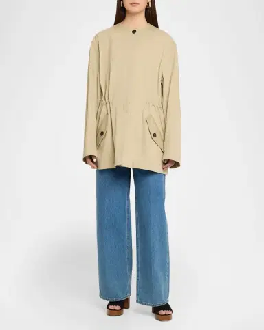 TOTEME Single-Breasted Cotton Twill Collarless Jacket | Thumbnail 2 TOTEME Single-Breasted Cotton Twill Collarless Jacket | Thumbnail 2