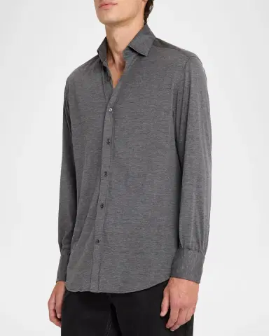 Brunello Cucinelli Men's Silk and Cotton Jersey Long-Sleeve Polo Shirt | Thumbnail 4 Brunello Cucinelli Men's Silk and Cotton Jersey Long-Sleeve Polo Shirt | Thumbnail 4