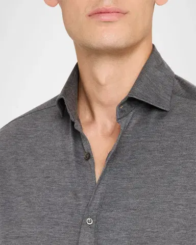 Brunello Cucinelli Men's Silk and Cotton Jersey Long-Sleeve Polo Shirt | Thumbnail 5 Brunello Cucinelli Men's Silk and Cotton Jersey Long-Sleeve Polo Shirt | Thumbnail 5