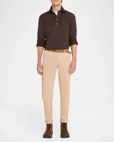 Brunello Cucinelli Men's Cotton Jersey Long-Sleeve Polo Shirt | Thumbnail 2 Brunello Cucinelli Men's Cotton Jersey Long-Sleeve Polo Shirt | Thumbnail 2