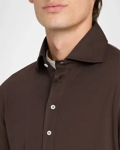 Brunello Cucinelli Men's Cotton Jersey Long-Sleeve Polo Shirt | Thumbnail 5 Brunello Cucinelli Men's Cotton Jersey Long-Sleeve Polo Shirt | Thumbnail 5