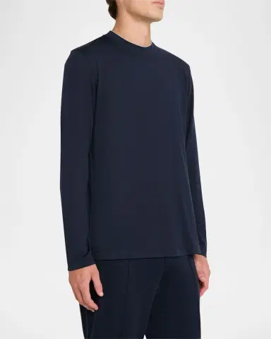 Brunello Cucinelli Men's Silk and Cotton Long-Sleeve Crewneck T-Shirt | Thumbnail 4 Brunello Cucinelli Men's Silk and Cotton Long-Sleeve Crewneck T-Shirt | Thumbnail 4
