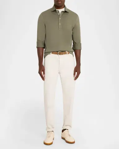 Brunello Cucinelli Men's Cotton Jersey Long-Sleeve Polo Shirt | Thumbnail 2 Brunello Cucinelli Men's Cotton Jersey Long-Sleeve Polo Shirt | Thumbnail 2