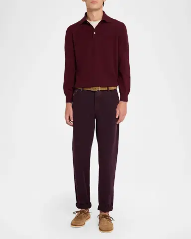 Brunello Cucinelli Men's Cashmere Knit Long-Sleeve Polo Shirt | Thumbnail 2 Brunello Cucinelli Men's Cashmere Knit Long-Sleeve Polo Shirt | Thumbnail 2