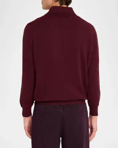 Brunello Cucinelli Men's Cashmere Knit Long-Sleeve Polo Shirt | Thumbnail 3 Brunello Cucinelli Men's Cashmere Knit Long-Sleeve Polo Shirt | Thumbnail 3