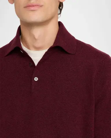 Brunello Cucinelli Men's Cashmere Knit Long-Sleeve Polo Shirt | Thumbnail 5 Brunello Cucinelli Men's Cashmere Knit Long-Sleeve Polo Shirt | Thumbnail 5