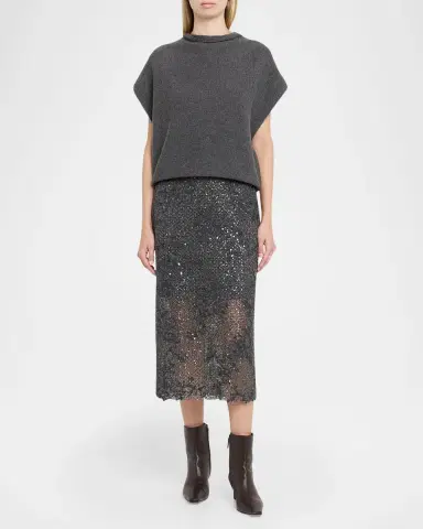 Brunello Cucinelli Lace Glow Embroidered Midi Skirt | Thumbnail 2 Brunello Cucinelli Lace Glow Embroidered Midi Skirt | Thumbnail 2