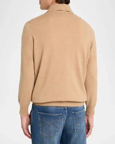 Brunello Cucinelli Men's Cashmere Knit Long-Sleeve Polo Shirt | Thumbnail 3 Brunello Cucinelli Men's Cashmere Knit Long-Sleeve Polo Shirt | Thumbnail 3