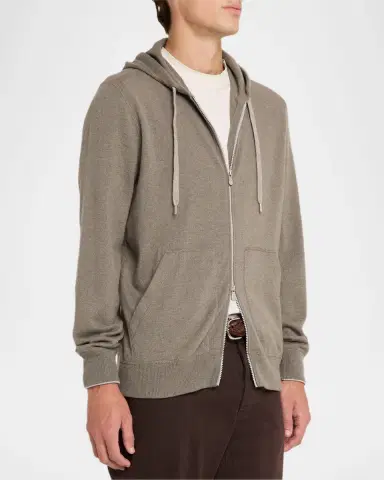 Brunello Cucinelli Men's Cashmere Knit Full-Zip Hoodie | Thumbnail 4 Brunello Cucinelli Men's Cashmere Knit Full-Zip Hoodie | Thumbnail 4