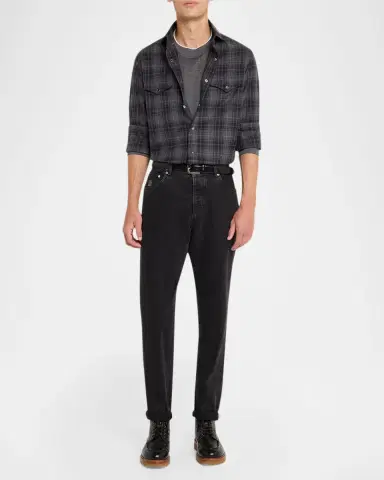 Brunello Cucinelli Men's Silk and Cotton Long-Sleeve Crewneck T-Shirt | Thumbnail 2 Brunello Cucinelli Men's Silk and Cotton Long-Sleeve Crewneck T-Shirt | Thumbnail 2
