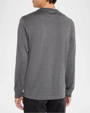 Brunello Cucinelli Men's Silk and Cotton Long-Sleeve Crewneck T-Shirt | Thumbnail 3 Brunello Cucinelli Men's Silk and Cotton Long-Sleeve Crewneck T-Shirt | Thumbnail 3