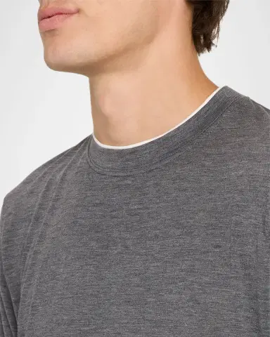 Brunello Cucinelli Men's Silk and Cotton Long-Sleeve Crewneck T-Shirt | Thumbnail 5 Brunello Cucinelli Men's Silk and Cotton Long-Sleeve Crewneck T-Shirt | Thumbnail 5