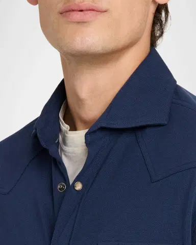 Brunello Cucinelli Men's Cotton Pique Snap-Front Western Shirt | Thumbnail 5 Brunello Cucinelli Men's Cotton Pique Snap-Front Western Shirt | Thumbnail 5