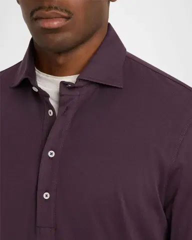 Brunello Cucinelli Men's Cotton Jersey Long-Sleeve Polo Shirt | Thumbnail 5 Brunello Cucinelli Men's Cotton Jersey Long-Sleeve Polo Shirt | Thumbnail 5