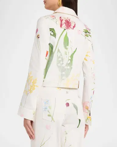 Oscar de la Renta Faded Mixed Botanical Print Cotton Single-Breasted Jacket | Thumbnail 3 Oscar de la Renta Faded Mixed Botanical Print Cotton Single-Breasted Jacket | Thumbnail 3