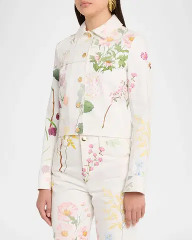 Oscar de la Renta Faded Mixed Botanical Print Cotton Single-Breasted Jacket | Thumbnail 4 Oscar de la Renta Faded Mixed Botanical Print Cotton Single-Breasted Jacket | Thumbnail 4