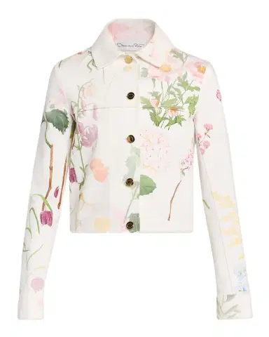 Oscar de la Renta Faded Mixed Botanical Print Cotton Single-Breasted Jacket | Thumbnail 1 Oscar de la Renta Faded Mixed Botanical Print Cotton Single-Breasted Jacket | Thumbnail 1