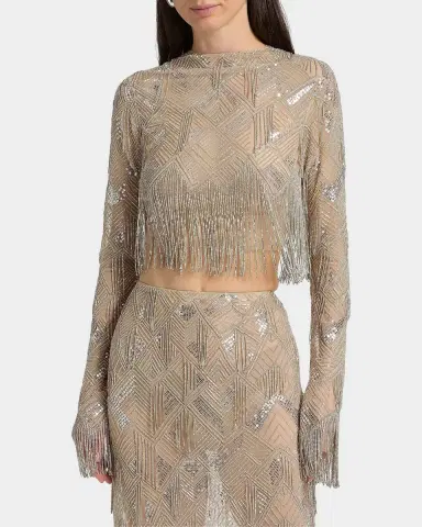 Lapointe Geometric Crystal Fringe Crop Top | Thumbnail 4 Lapointe Geometric Crystal Fringe Crop Top | Thumbnail 4