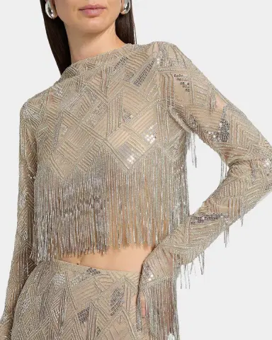 Lapointe Geometric Crystal Fringe Crop Top | Thumbnail 5 Lapointe Geometric Crystal Fringe Crop Top | Thumbnail 5
