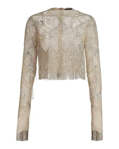 Lapointe Geometric Crystal Fringe Crop Top | Thumbnail 1 Lapointe Geometric Crystal Fringe Crop Top | Thumbnail 1