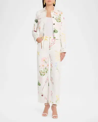 Oscar de la Renta Faded Mixed Botanical Straight-Leg Ankle Pants | Thumbnail 2 Oscar de la Renta Faded Mixed Botanical Straight-Leg Ankle Pants | Thumbnail 2