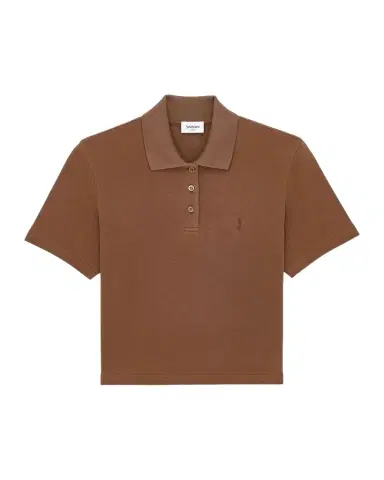 Saint Laurent Cassandre Cotton Cropped Polo Shirt | Thumbnail 1 Saint Laurent Cassandre Cotton Cropped Polo Shirt | Thumbnail 1