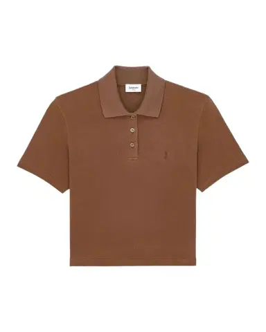 Saint Laurent Cassandre Cotton Cropped Polo Shirt | Thumbnail 1 Saint Laurent Cassandre Cotton Cropped Polo Shirt | Thumbnail 1
