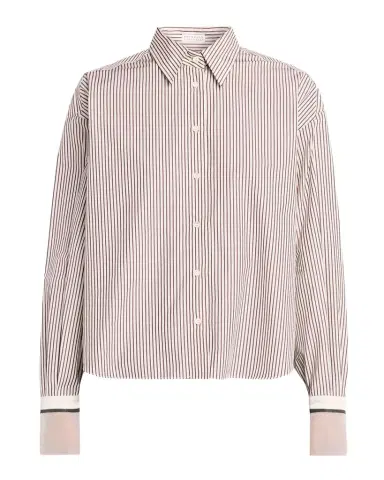 Brunello Cucinelli Striped Cotton Poplin Boxy Button-Down Shirt With Monili Trim | Thumbnail 1 Brunello Cucinelli Striped Cotton Poplin Boxy Button-Down Shirt With Monili Trim | Thumbnail 1