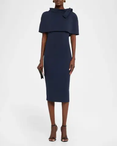 Badgley Mischka Bodycon Funnel-Neck Capelet Midi Dress | Thumbnail 2 Badgley Mischka Bodycon Funnel-Neck Capelet Midi Dress | Thumbnail 2