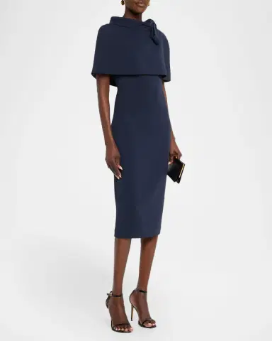 Badgley Mischka Bodycon Funnel-Neck Capelet Midi Dress | Thumbnail 4 Badgley Mischka Bodycon Funnel-Neck Capelet Midi Dress | Thumbnail 4